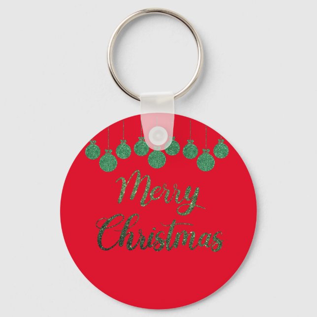 Green ornaments - merry christmas keychain (Front)