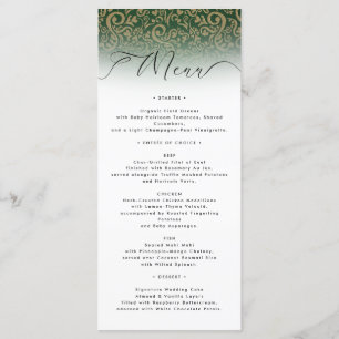 Green Ornate Damask Wedding Menu Card