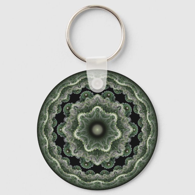 Green ornate fractal keychain (Front)