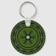 Green ornate fractal round ornament keychain
