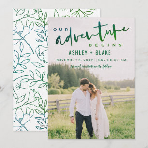 Green Our Adventure Begins Photo Save the Date Announcement