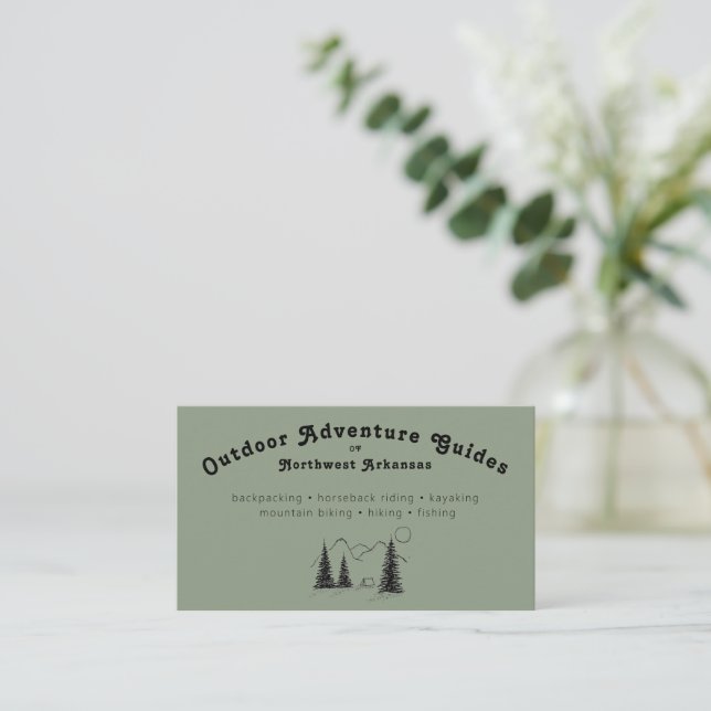 Green Outdoor Mountain Camp Scene  Business Card (Standing Front)