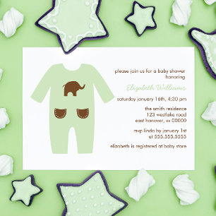 Green Outfit Gender Neutral Baby Shower Invitation