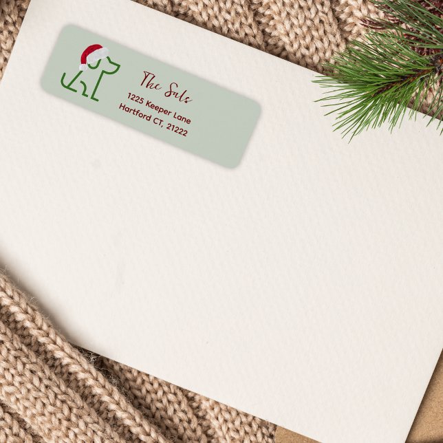 Green Outline of Dog with Santa Hat Address Label (Your holiday cards are sent with these custom address labels. Adds a festive personal touch.)