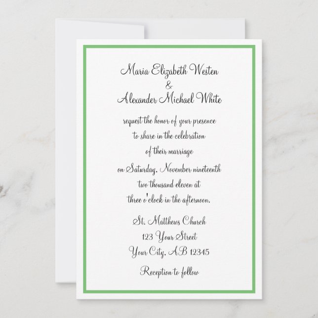 Green Outline Wedding Invitations (Front)