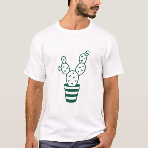 Green Outlined Cactus Graphic White T-Shirt