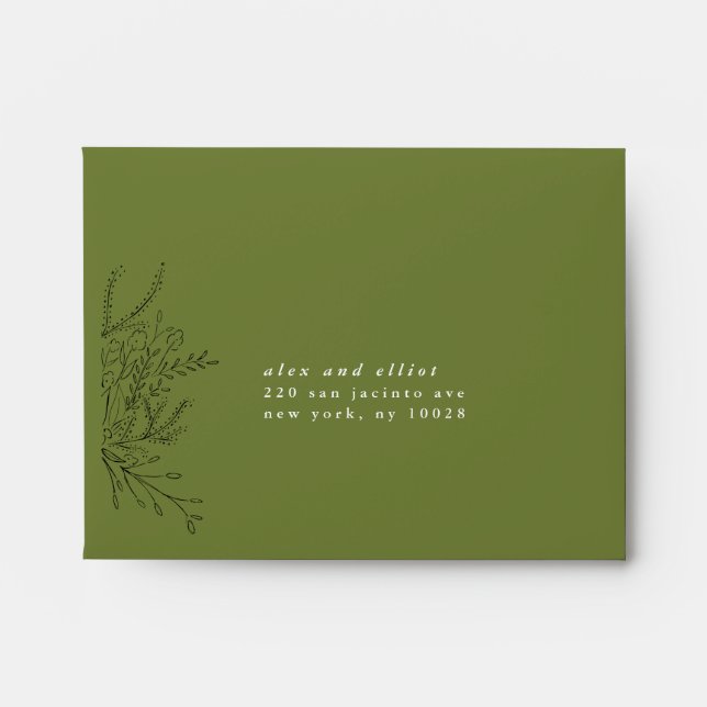 Green Overflowing Bouquet RSVP Return Address Envelope (Front)