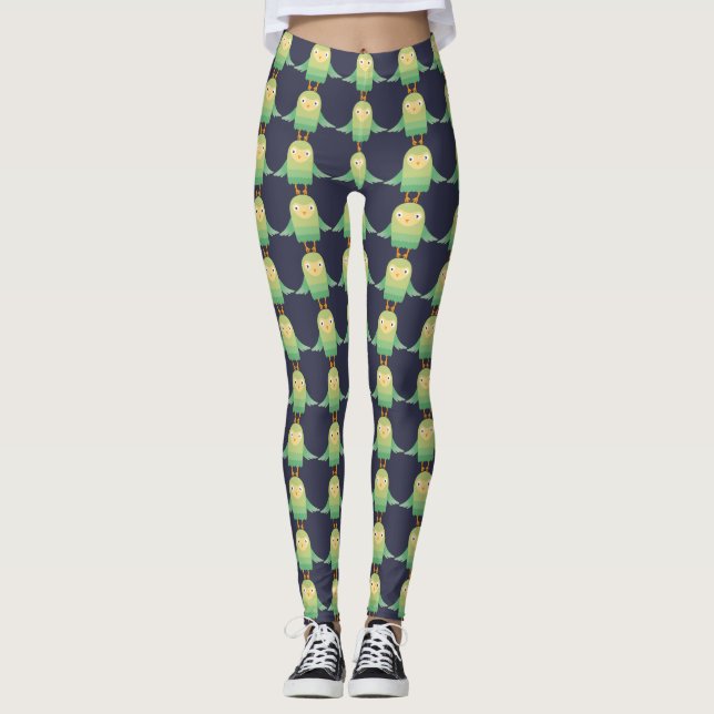 Green owl cartoon leggings (Front)