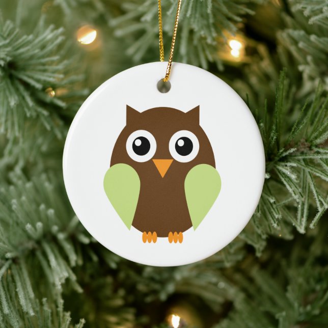 Green Owl Ceramic Ornament (Tree)