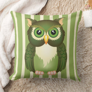 Green Owl Cotton Throw Pillow, 20" x 20" Throw Pillow
