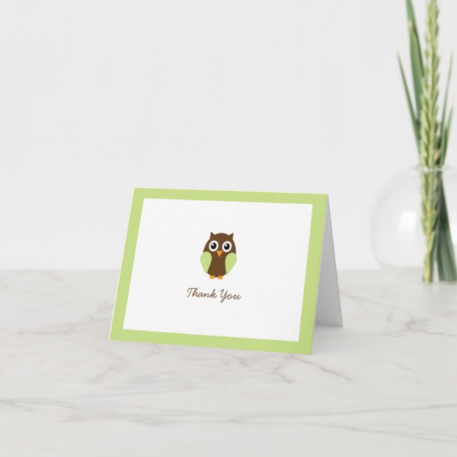 Green Owl Custom Folded Thank You Cards (Front)