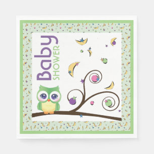 Green Owl Gender-Neutral Baby Shower Moon Star Napkin