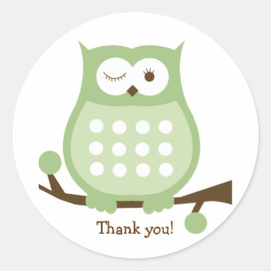 GREEN OWL Round Favour Sticker Envelope Seal