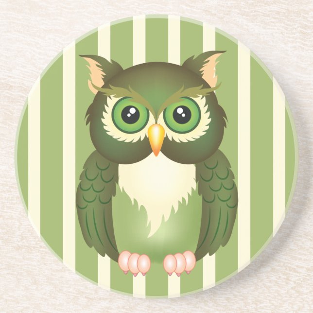 Green Owl Sandstone Drink Coaster (Front)