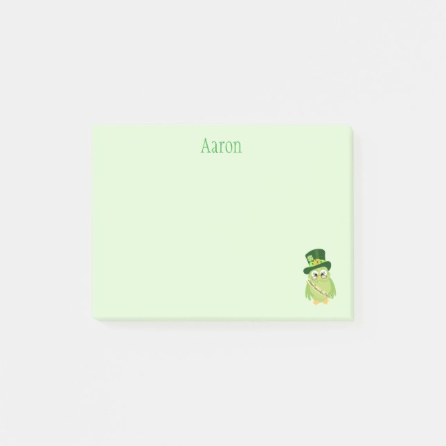 Green Owl St Patrick Day Post-it Notes (Front)