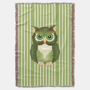 Green Owl Throw Blanket