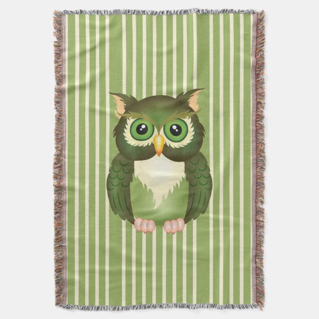Green Owl Throw Blanket (Front Vertical)