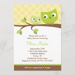 Green Owls Baby Shower Invitations