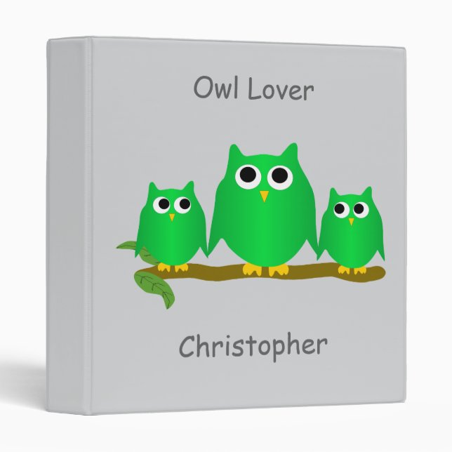 Green Owls Design Any Colour Background Binder (Front/Spine)