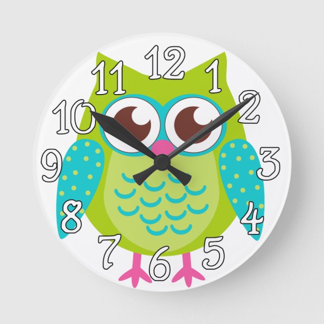 Green Owls Gift Round Clock (Front)