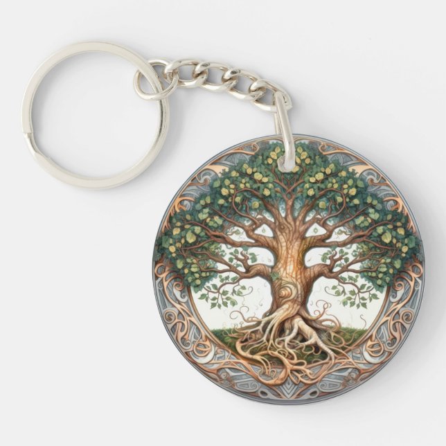 Green Pagan Tree of Life Acrylic Keychain (Front)