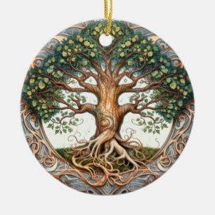 Green Pagan Tree of Life Ceramic Ornament