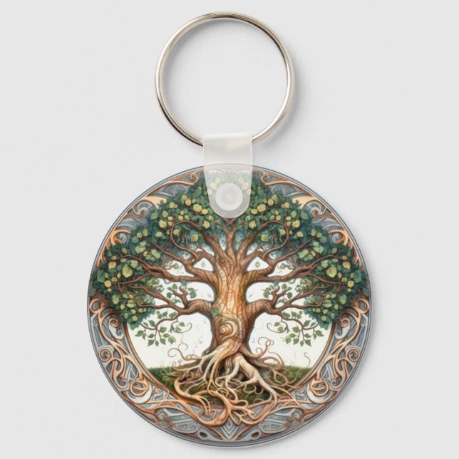 Green Pagan Tree of Life  Keychain (Front)