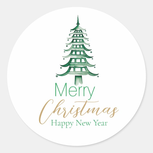 Green Pagoda Christmas Tree  Classic Round Sticker (Front)