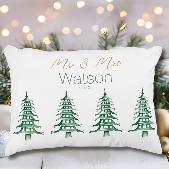 Green Pagoda Christmas Tree Mr. and Mrs. Accent Pillow (Green Pagoda Christmas Tree Mr. and Mrs. Accent Pillow)