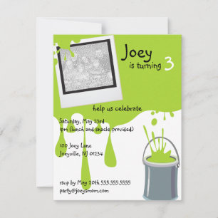 Green Paint Can Kids Birthday Party Invitations