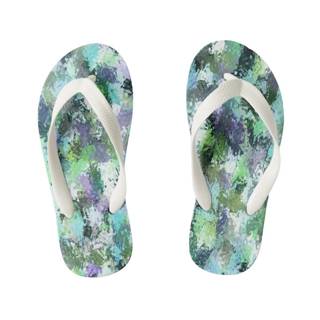 Green Paint Splatter Kid's Flip Flops (Footbed)