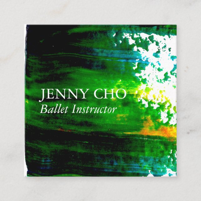 Green Paint Stripe Brushstroke Square Business Card (Front)