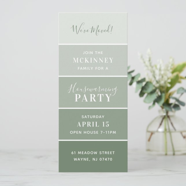 Green Paint Swatch Card Housewarming Party Invite (Standing Front)