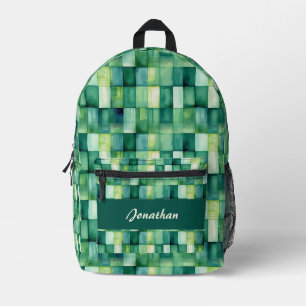 Green Painted Squares Printed Backpack