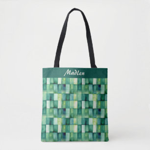 Green Painted Squares Tote Bag
