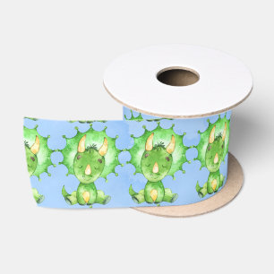 Green Painted Triceratops Boy Baby Shower Satin Ribbon