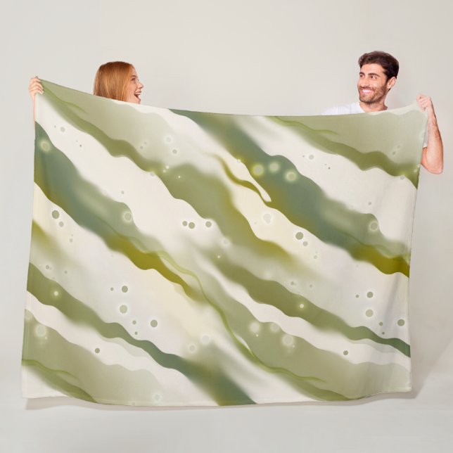 Green Painted Wave Pattern Fleece Blanket (In Situ)