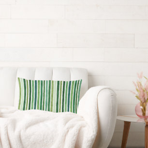 Green painterly stripes pattern lumbar pillow