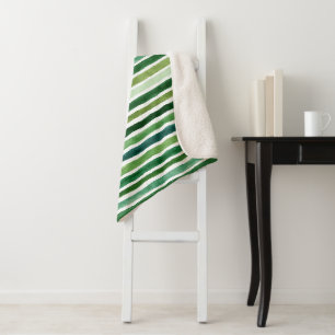 Green painterly stripes pattern sherpa blanket