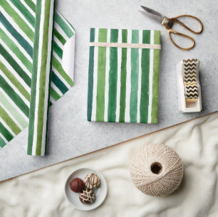 Green painterly stripes pattern wrapping paper
