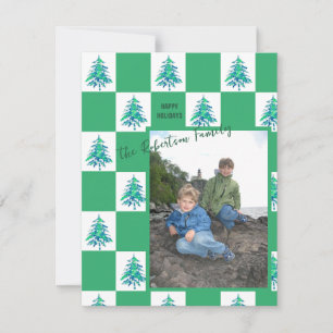Green Painterly Xmas Tree Chequerboard Photo  Note Holiday Card
