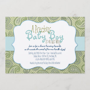 Green Paisley Baby Boy Shower Invitation