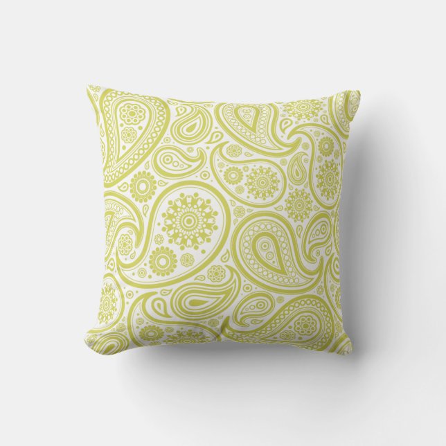 Green Paisley Floral Pattern Pillow (Front)