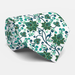 Green Paisley Flowers Tie
