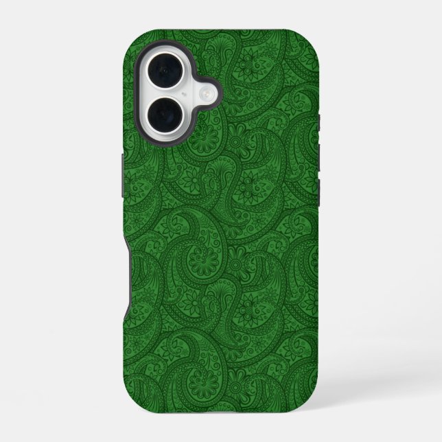 Green Paisley iPhone 16 Case (Back)