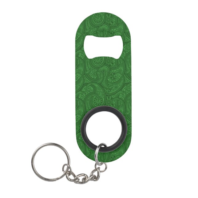 Green Paisley Keychain Bottle Opener (Front)
