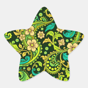 Green Paisley Pattern Star Sticker