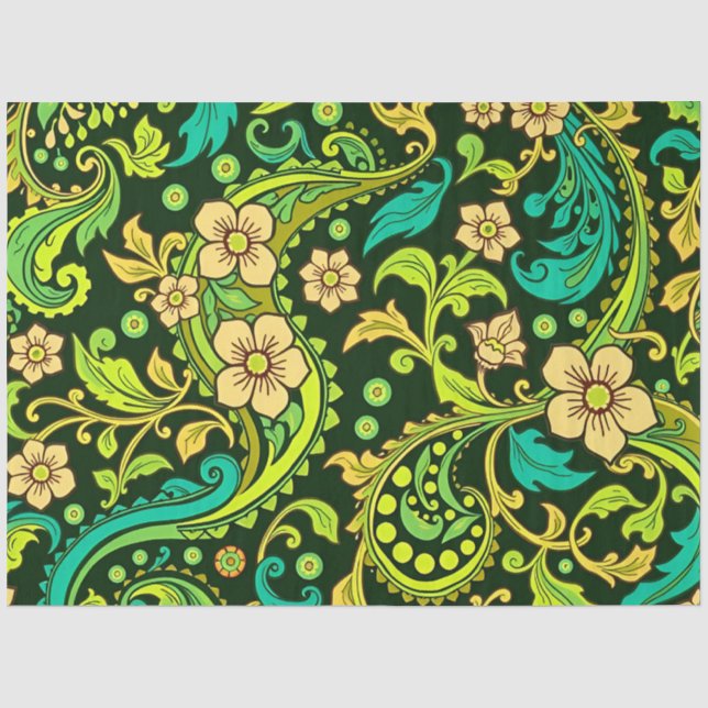 Green Paisley Pattern Tissue Paper (Front)