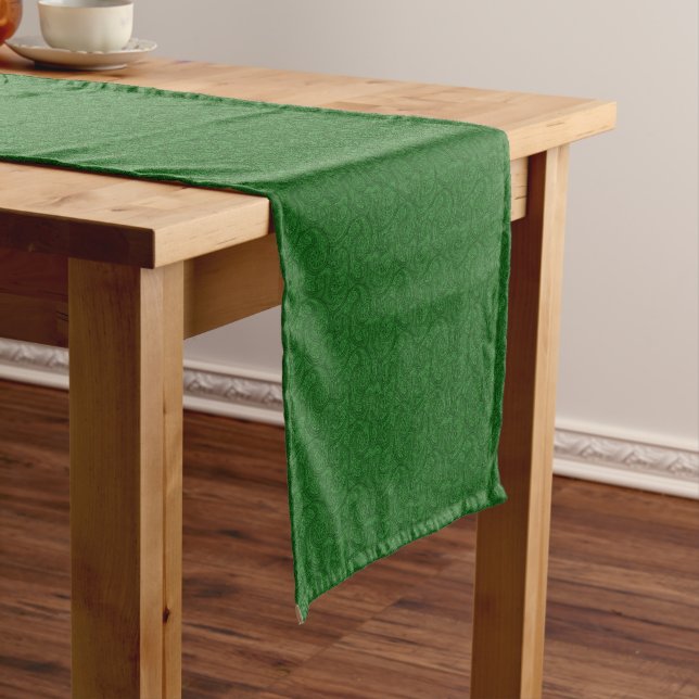 Green Paisley Short Table Runner (In Situ)
