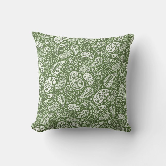 Green Paisley Throw Pillow" Throw Pillow (Front)